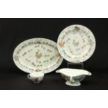 Chinese Style Porcelain Dinner Service Including 12 plates, 10 cups, oval platter, sauce  boat. 2