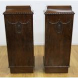 Pair of Figured Mahogany Sheraton Style Stands Gadrooned edge. Ca. 1920's-1930's. Approx. 48 1/2"  H