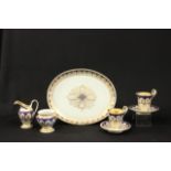 Old Paris Porcelain Breakfast Set 7 pieces total. Sugar dish missing cover. Sugar dish missing