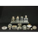 Assortment of inkwells, bottles & candleholders Inkwells, vanity set bottles & candleholders,