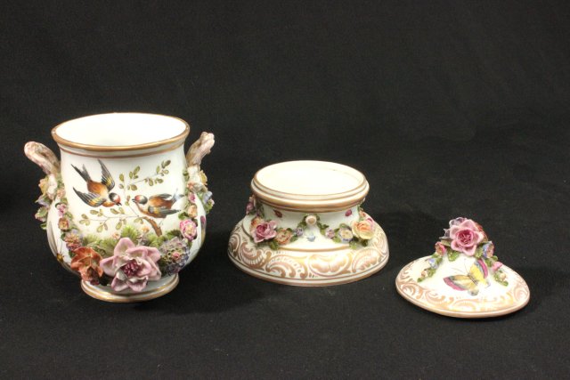 Pair of German Cash Pots Handpainted floral design. 19th Century. Approx.  12" H. 1 cover broken. - Image 3 of 8