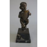 Josef Lorenzl, Bronze Boy on Marble Stand Austria. Signed. Approx. 10" H with stand.