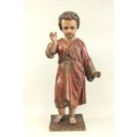 Polychrome CHrist Child Wood Figure Spanish. Late 17th century. Approx. 29 3/4" H.  Fingers on