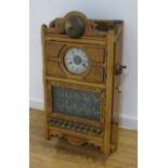 Victorian Wall Clock with Alarm Bell Walnut, chestnut, oak. Approx. 28" H x 15" W.  Finial on left