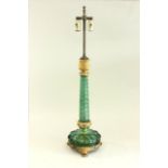 Green Glass & Bronze Candlestick Mounted as Lamp Approx. 22 1/2" H to mouth.