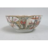 Chinese Porcelain Bowl Decorated with people and flowers inside. Approx.  4 1/4" high by 10 1/4"