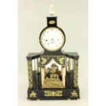 Continental Empire Wood Mantle Clock With bronze figural decoration & figural bronze  porcelain.