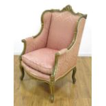 French Gilt Wood Bergere Chair Ca. 1900 With pink upholstery.