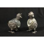800 Silver & Glass Bird Salt & Pepper Shakers Stamped 800. Approx. 2 3/4" H.