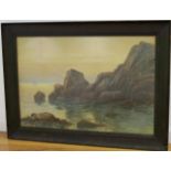 John C. Huffington, Coastal Landscape Watercolor on canvas. Framed. Signed lower right.  John C.