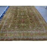 Handmade Persian Rug Green. Approx. 8'10" H x 11' W.