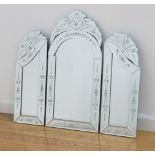 3 Section Etched Glass venetian Style Mirror Approx. 25" by 28".