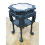 Chinese Marble Top Teakwood Pedestal Approx. 32" H x 21 1/2" D.