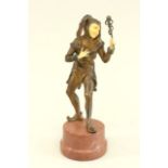 Deco Bronze Jester Figure With celluloid face & handles. Figure approx. 7  1/2" H, 9 1/2" H with