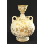 Royal Worcester Porcelain Vase with Flowers Approx. 11" H, (4093) Flake on bottom rim. Flake on