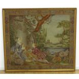 Early 20th Century Gilt Framed Tapestry Needlepoint & Pettipoint. Approx. 51" H x 58" W.