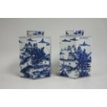 Pair of Chinese Blue & White Covered Jars Approx. 11 1/2" H. Good condition. Good condition.