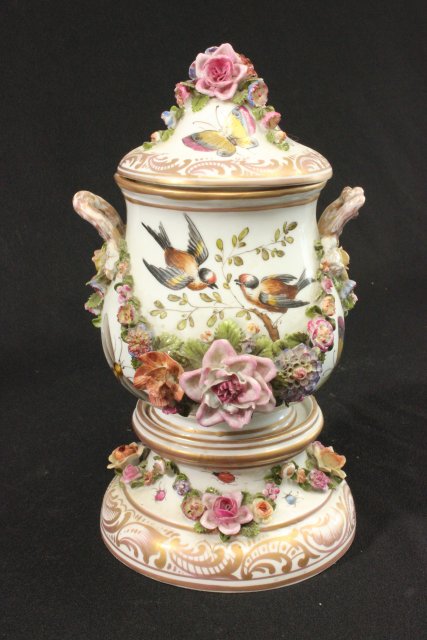 Pair of German Cash Pots Handpainted floral design. 19th Century. Approx.  12" H. 1 cover broken. - Image 2 of 8