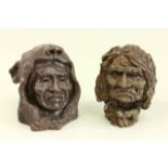 2 Bronze Indian Head Sculptures (1) Geronimo with foundry mark & stamp, approx 7"  H. (1) Indian