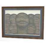 Kinoshita Tomio, "Faces" Print. Framed. Pencil signed, titled & numbered  40/50. Kinoshita Tomio,