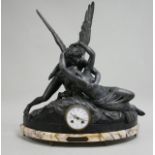 19th Century Amour et Psyche French Clock d'Apres Canova, Musee de Louvre. Spelter on  marble.