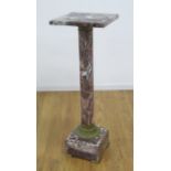 Bronze Mounted Top Square Rouge Marble Pedestal French. Approx. 41 1/2" H x 13 3/4" W.