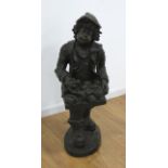 Bronze Boy Fishmonger 20th century. Artist signed. Approx. 36" H. From  the Tyndale Collection,