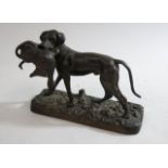 Dog with Bird, Bronze Unsigned. Approx 4 1/2" H x 6 1/2" L.