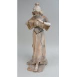Alabaster Deco Figure with Lion Head Approx. 27" H. Hand repaired, missing. Probably  had a flute.