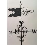 Wrought Iron Weather Vane Approx. 84" H. Missing letters, heavily oxidized. Missing letters, heavily