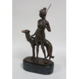 Diana the Huntress with Dog, Bronze Mounted on marble base. Contemporary. Signed Bruno  Zack on