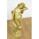 Marble Sculpture of Semi Nude Lady Signed on bottom "R. Battell". Approx. 33" H.  Missing one