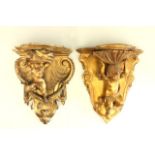 2 Rococo Style Giltwood Figural Brackets Approx. 17 1/2" H. Some cracks & chipping. Some cracks &