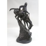 Bronze Sculpture After Remington Native American on horse. Approx. 28" H.