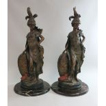 2 Bronze Clad Contemporary Figures on Marble Bases Approx. 25 1/2" H.