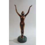 Contemporary Bronze Figure of Nude Woman Mounted on marble base. Approx. 15" H with base.