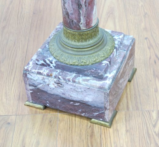Bronze Mounted Top Square Rouge Marble Pedestal French. Approx. 41 1/2" H x 13 3/4" W. - Image 2 of 3