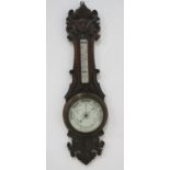 Victorian Style Oak Barometer Approx. 36" H. Line in face, otherwise in good  condition. Line in