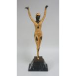 Gilt Bronze Sculpture of a Dancer Modeled after D. Chiparus. Mounted on marble base.