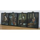 4 Reverse Painted Glass Chinese Pictures