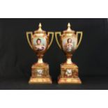 Pair of Royal Vienna Porcelain Portrait Urns