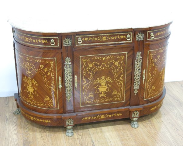 Marble Top Bronze Ormolu Inlaid Sideboard