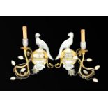 Pair Crystal & Gilt Metal Bird Sconces