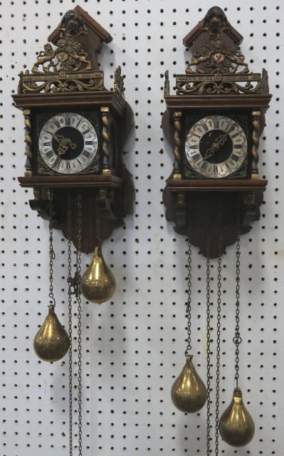 Pair of Wood & Brass Atlas Clocks