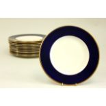 Set of 12 Cobalt Blue with Gold Rim Plates