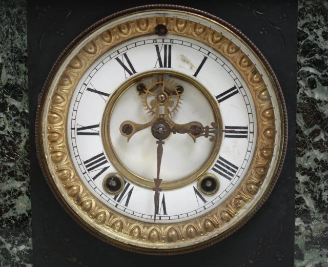 Ansonia Slate & Green Marble Clock - Image 2 of 6