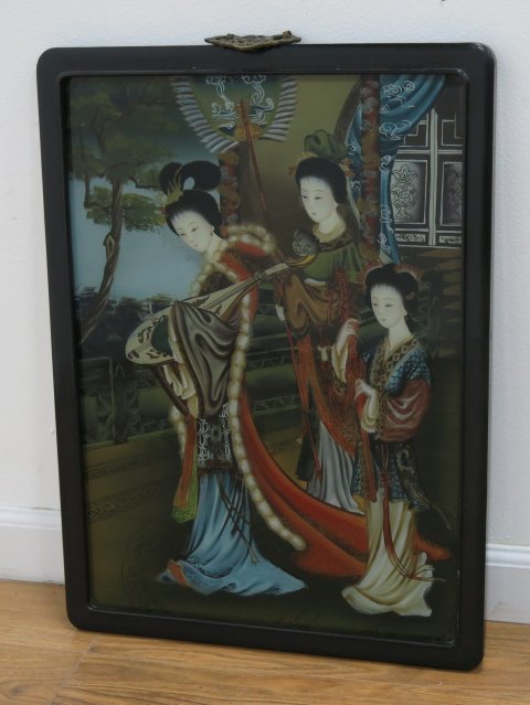 4 Reverse Painted Glass Chinese Pictures - Image 3 of 5