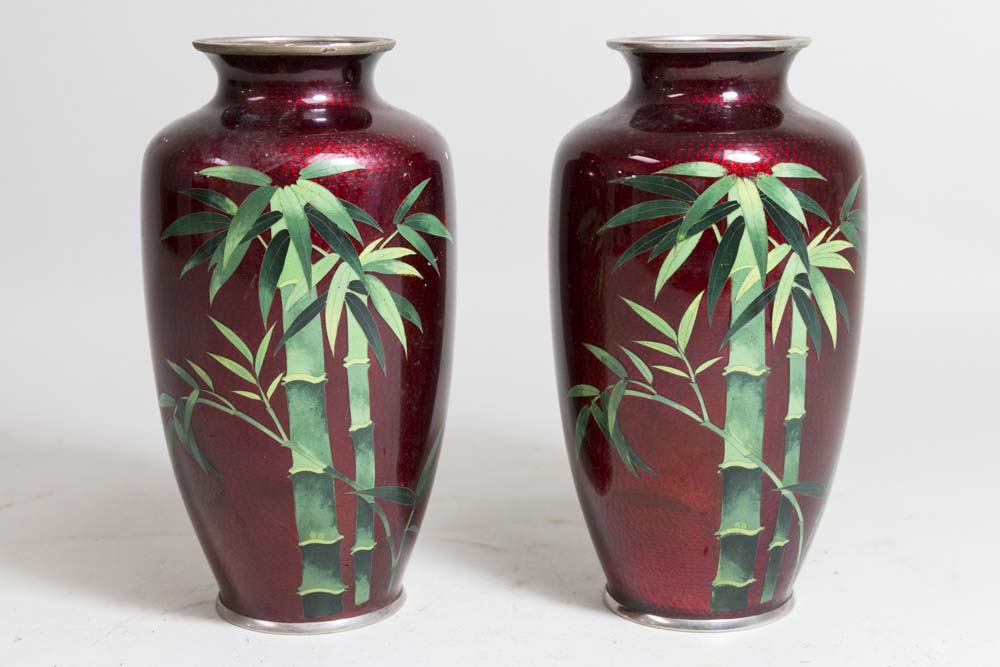 Pair of Japanese enameled vases