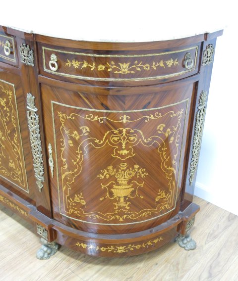 Marble Top Bronze Ormolu Inlaid Sideboard - Image 4 of 5