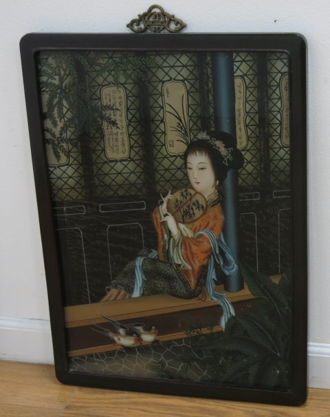 4 Reverse Painted Glass Chinese Pictures - Image 5 of 5